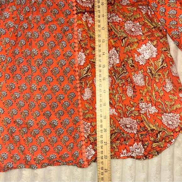 Rachel Zoe Orange Floral Blouse Boho 3/4 Sleeve - Picture 7 of 9